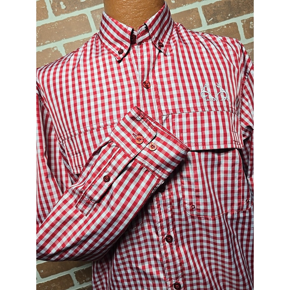 Realtree Vented Fishing Men's Sz M Plaid Button Down Shirt Breathable, Patriotic